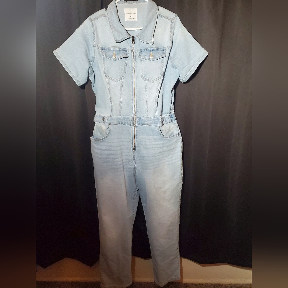 Celebrity Pink Blue Denim Overalls Trendy Casual Wear